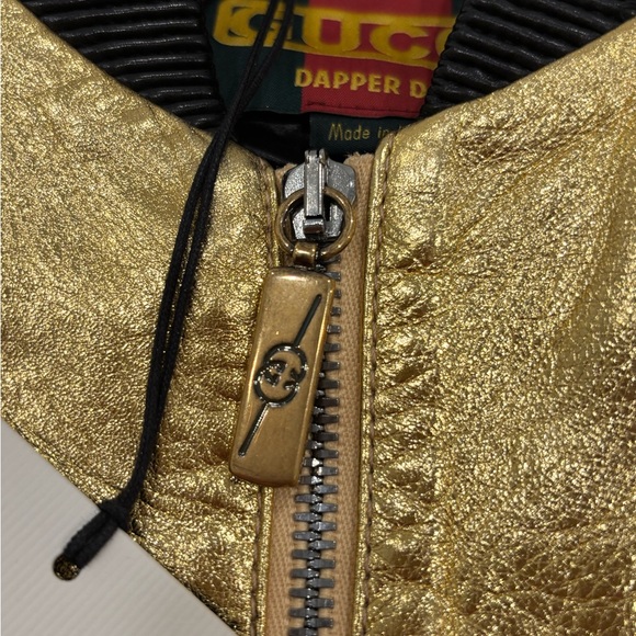 Gucci x Dapper Dan Metallic Gold Leather Bomber Jacket NWT - Picture 3 of 14
